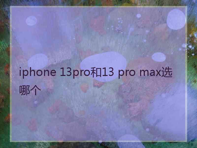 iphone 13pro和13 pro max选哪个