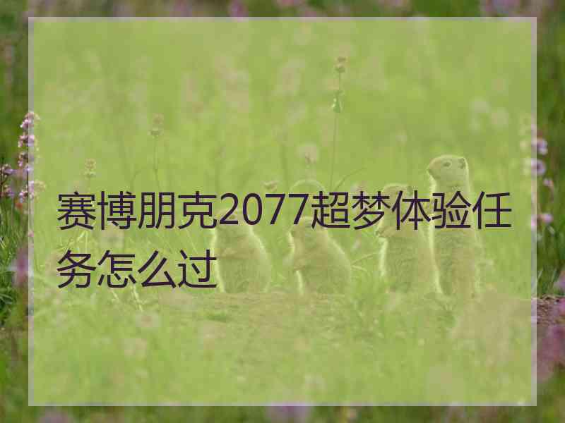 赛博朋克2077超梦体验任务怎么过