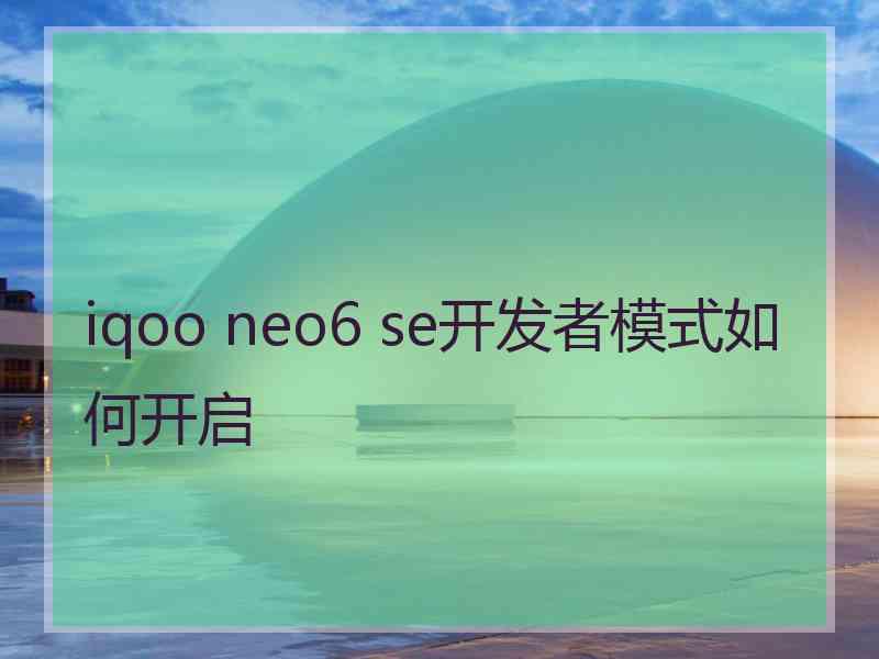 iqoo neo6 se开发者模式如何开启