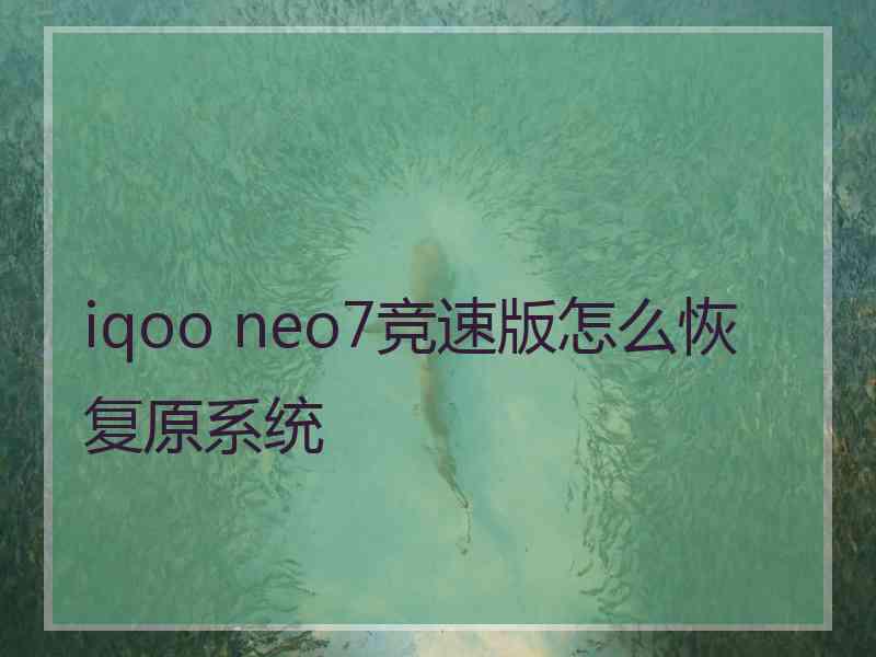 iqoo neo7竞速版怎么恢复原系统