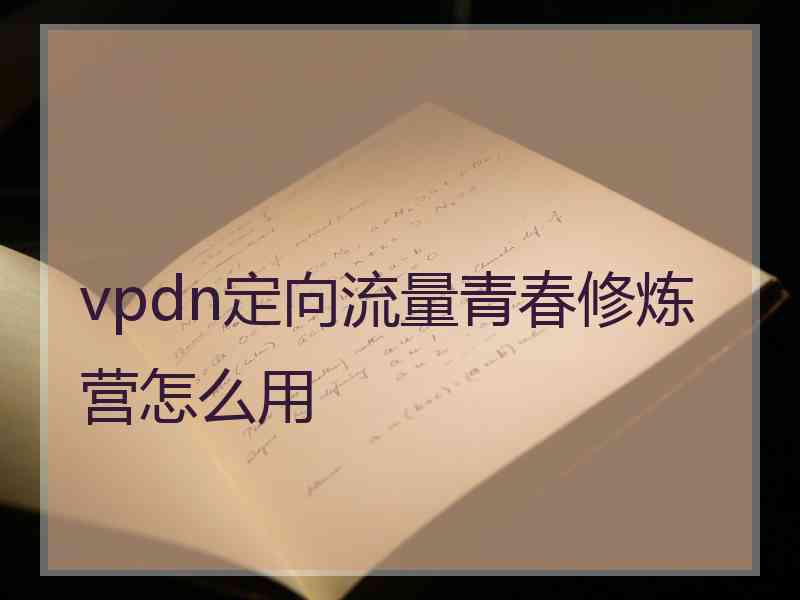 vpdn定向流量青春修炼营怎么用