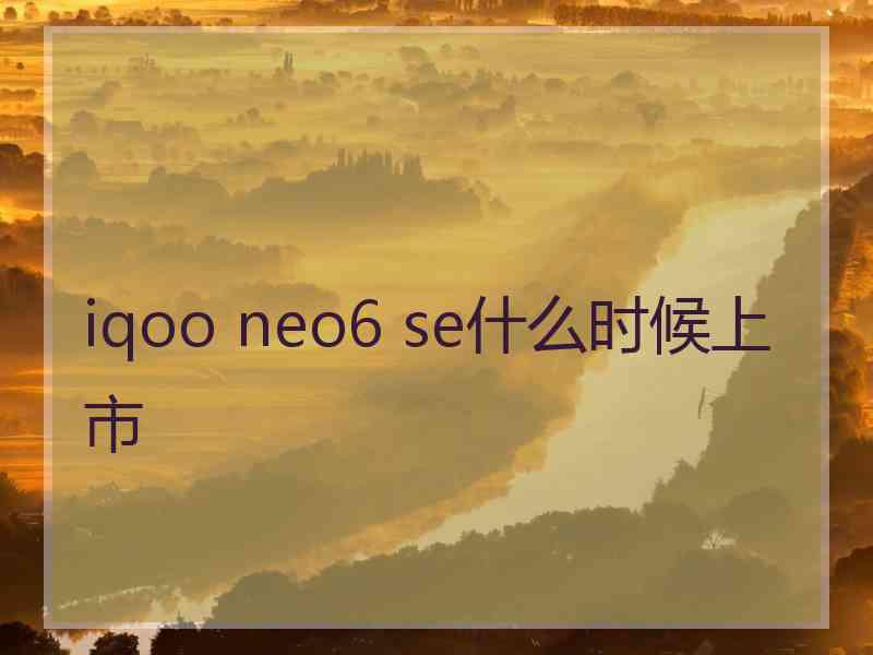 iqoo neo6 se什么时候上市