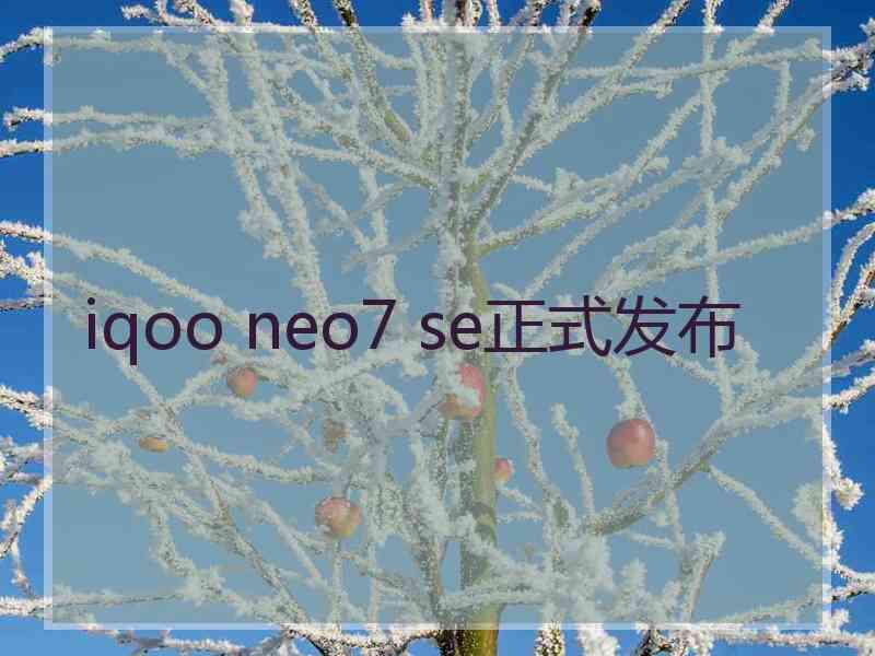 iqoo neo7 se正式发布