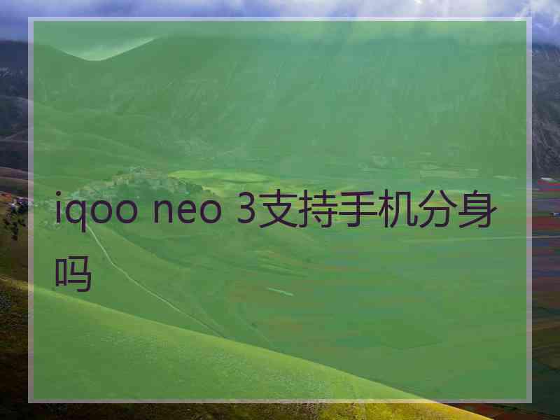 iqoo neo 3支持手机分身吗